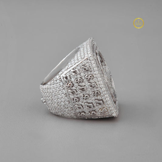 Custom Iced Out Monogram Signet Moissanite Pave Ring - view 3