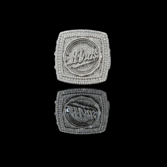 4.10 TCW Luxury Lab Diamond Encrusted Monogram Emblem Ring with Raised Signature Crest Design