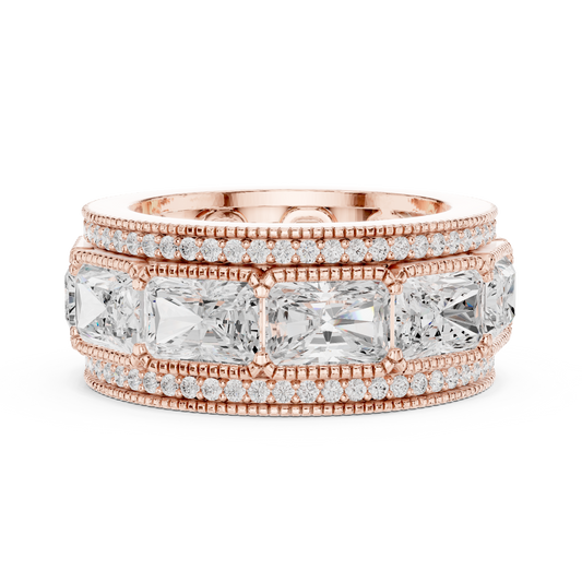 3.83 CT Grand Wide Band with Radiant Cut Lab Diamond Panels and Pave Border For Special