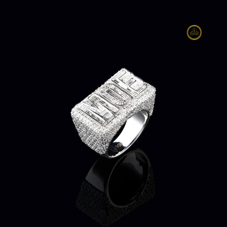 Custom MOE Initial Iced Out Pave Lab Grown Diamond Hip Hop Ring - view 2