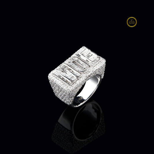 4.08 TCW Exclusive MOE Initials Moissanite Diamond-Studded Rectangular Statement Ring with Pavé Halo Detailing