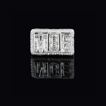 4.08 TCW Exclusive MOE Initials Moissanite Diamond-Studded Rectangular Statement Ring with Pavé Halo Detailing