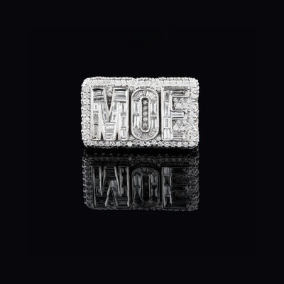 Custom MOE Initial Iced Out Pave Moissanite Hip Hop Ring
