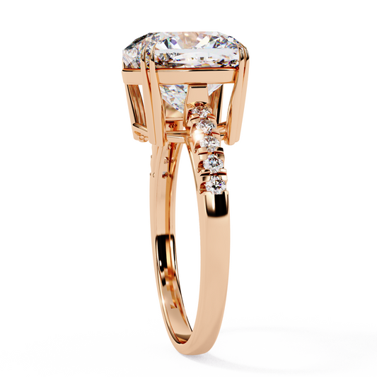 Cushion Cut Lab Diamond Solitaire Engagement Ring with Pave Diamond Band - view 3