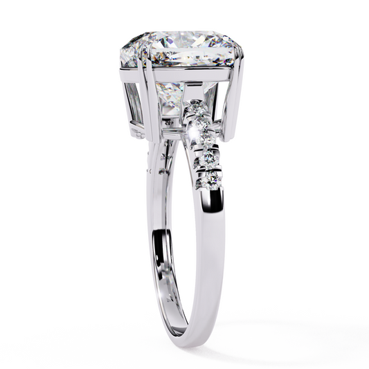 Cushion Cut Lab Diamond Solitaire Engagement Ring with Pave Diamond Band - view 4