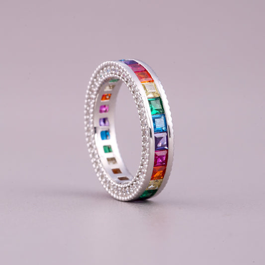 Rainbow Princess Sapphire Eternity Band Milgrain Edge Natural Sapphire Ring - view 4