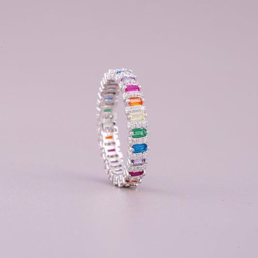 Emerald Cut Rainbow Sapphire Eternity Band Natural Sapphire Ring - view 4