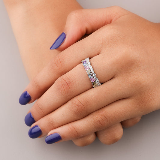 Emerald Cut Natural Sapphire Diamond Halo Ring - view 3