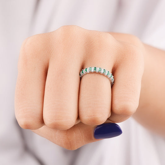 Green & White Natural Sapphire Diamond Ring - view 3