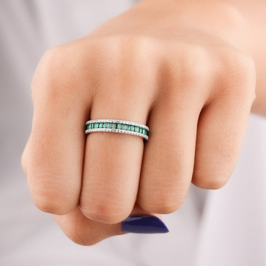 Baguette Natural Sapphire Diamond Ring Elegant Statement - view 3