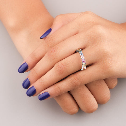 Multi Natural Sapphire Diamond Eternity Ring Stunning Colorful Wedding Band - view 3
