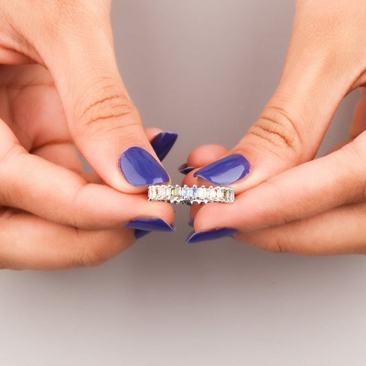 Luxury Multi Natural Sapphire Diamond Eternity Ring by Ivevar Stunning Colorful Wedding Band