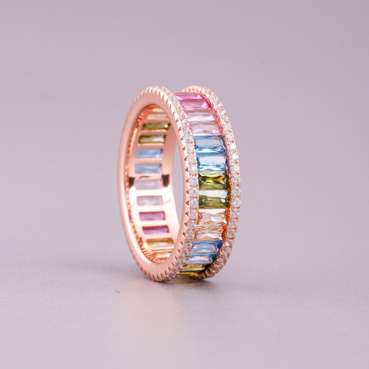 Natural Rainbow Baguette Sapphire & Diamond Eternity Band - view 4
