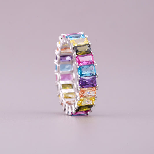 Rainbow Emerald Cut Sapphire Diamond Eternity Band Ring Wedding Band - view 4