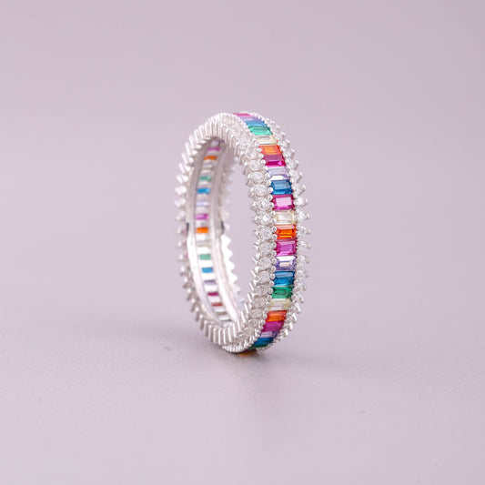 Baguette Rainbow Sapphire Diamond Band Ring - view 4