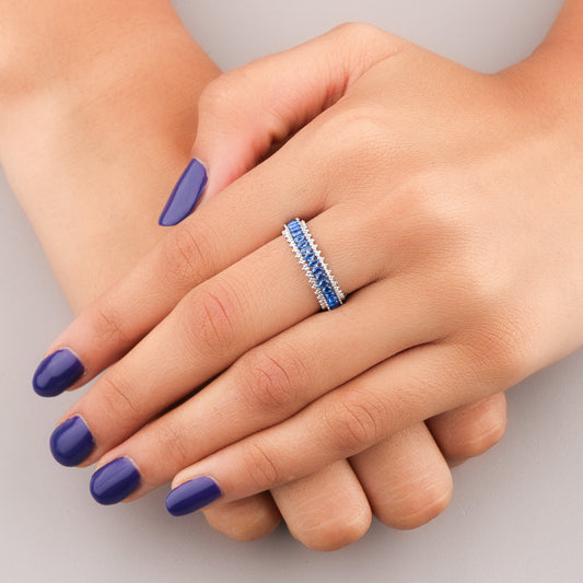 Princess Cut Natural Sapphire Diamond Ring - view 3