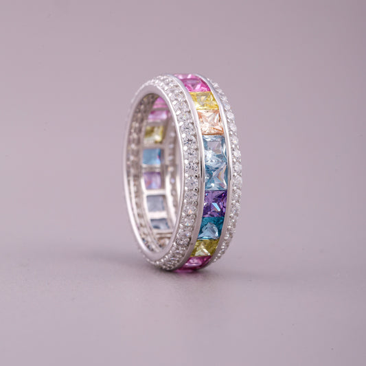 Vintage Princess Cut Sapphire Diamond Eternity Ring - view 4