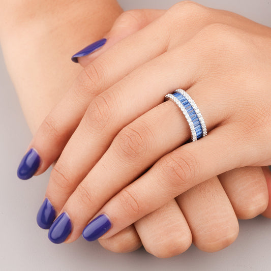 Emerald Cut Natural Sapphire Solitaire Band - view 3