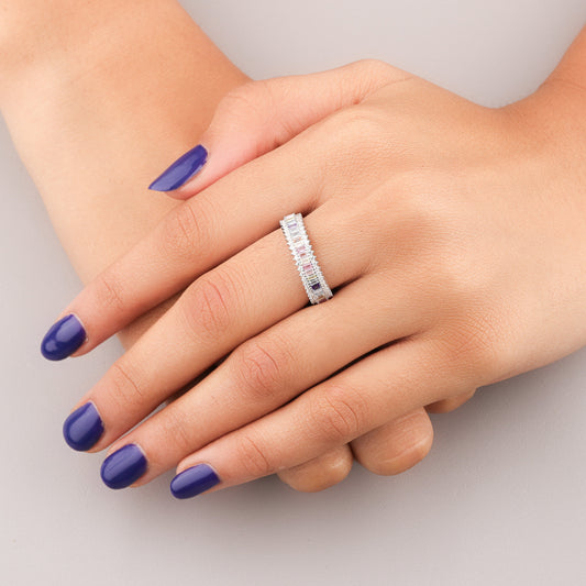 Natural Sapphire Halo Solitaire Bridal Set Diamond Wedding Rings - view 3