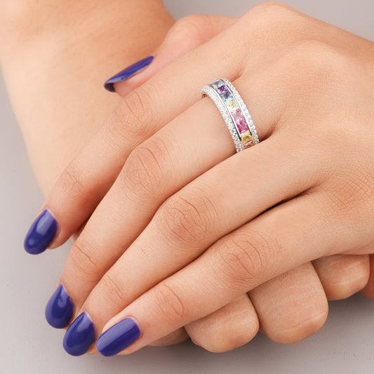 Royal-Inspired Princess Natural Sapphire Ring Diamond Band - view 3