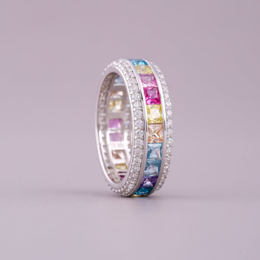 Royal-Inspired Princess Natural Sapphire Ring Diamond Band - view 4