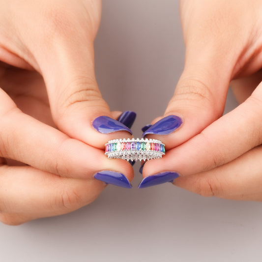 Sapphire Cluster Ring  Diamond Halo Band By Ivevar Stackables