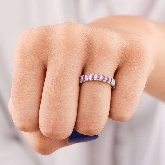 Sapphire & Diamond Wedding Band Solitaire Statement Ring - view 3