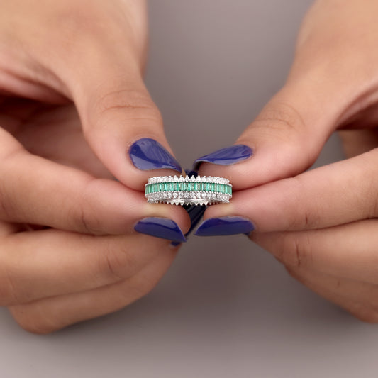 Vibrant Green Natural Sapphire Cluster Ring Diamond Pave Band By Ivevar