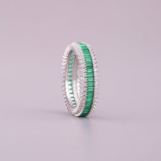 Vibrant Green Natural Sapphire Cluster Ring Diamond Pave Band - view 4