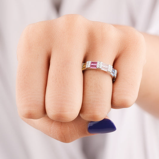 Wedding Band with Natural Sapphire Cluster Diamond Surround - view 3
