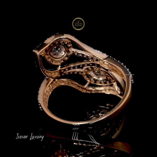 Pear Rose Cut Natural Diamond 14K Gold Bypass Ring - view 3