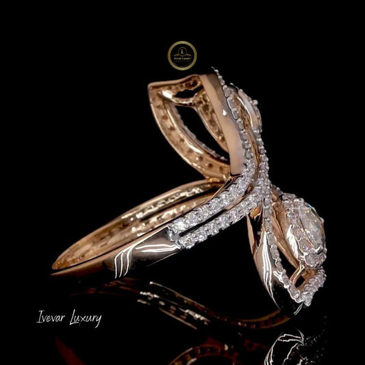Elegant 14K Gold Bypass Ring with Natural Rose Cut Diamonds By Ivevar