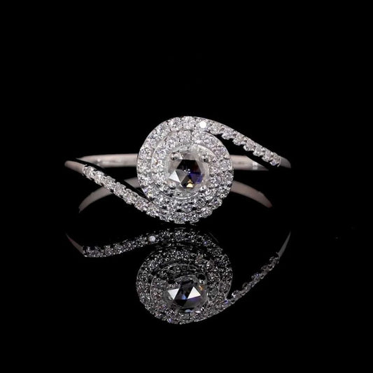 Handcrafted 14K Gold Ring with Natural Rose Cut Diamond & Double Halo By Ivevar