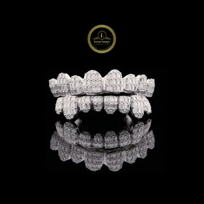 Multi Row Grillz Covered in Baguette and Round Moissanite