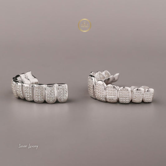 Hip Hop Culture Inspired Teeth Grills Set with Chevron Pave Moissanite - view 2