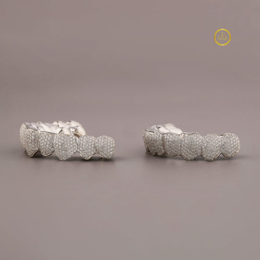Full set moissanite grillz, top and bottom pieces side by side