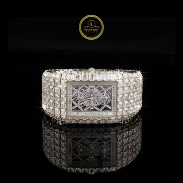 130 Carat Moissinite Masterpiece Watch – Fully Iced Baguette & Asscher Cut Edition