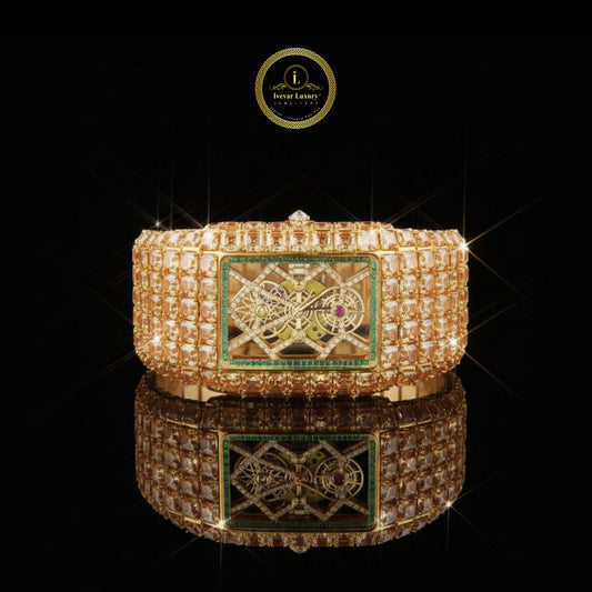 130 Carat Supreme Lab Diamond Watch Baguette Dial Master Edition With Asscher Cut Yeallow Lab diamonds