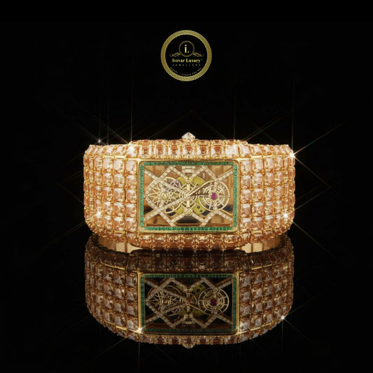 130 Carat Supreme Lab Diamond Watch Baguette Dial Master Edition With Asscher Cut Yeallow Lab diamonds