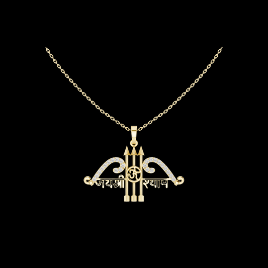 0.48 TCW Fantastic Jai Shree Shyam Round Moissanite Diamond Trishul Om Religious Pendant Fine Jewelry