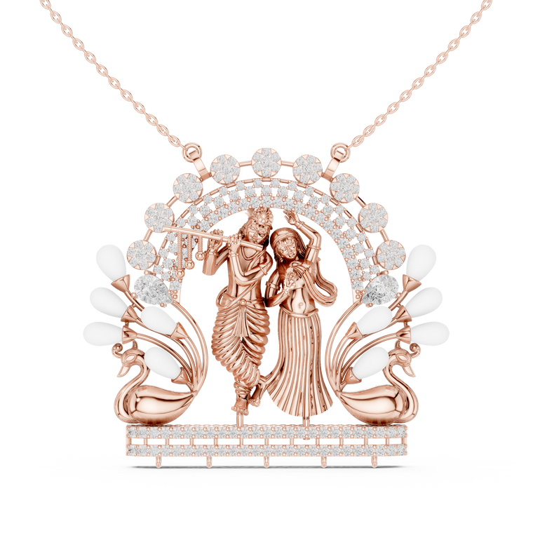 Divine Radha Krishna Peacock Frame Pendant - view 2