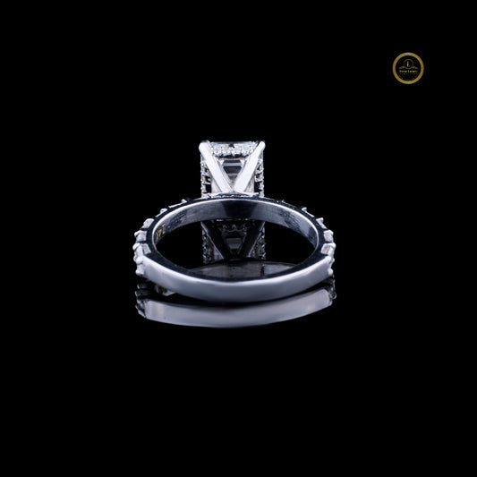 Pave Emerald Moissanite Anniversary Ring With Hidden Halo Band - view 4