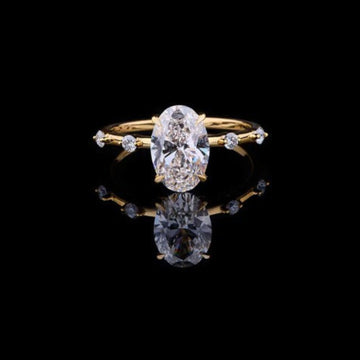 3.00 CT Brilliance Golden Oval Cut Sparkle Moissanite Diamond Ring with Side Accents