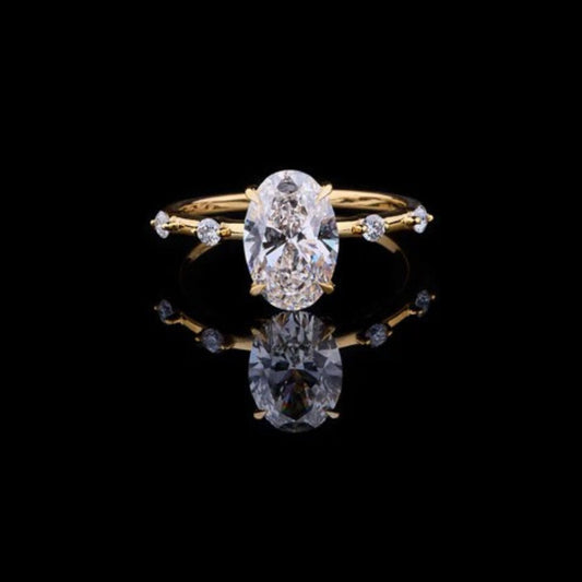 3.00 CT Brilliance Golden Oval Cut Sparkle Moissanite Diamond Ring with Side Accents