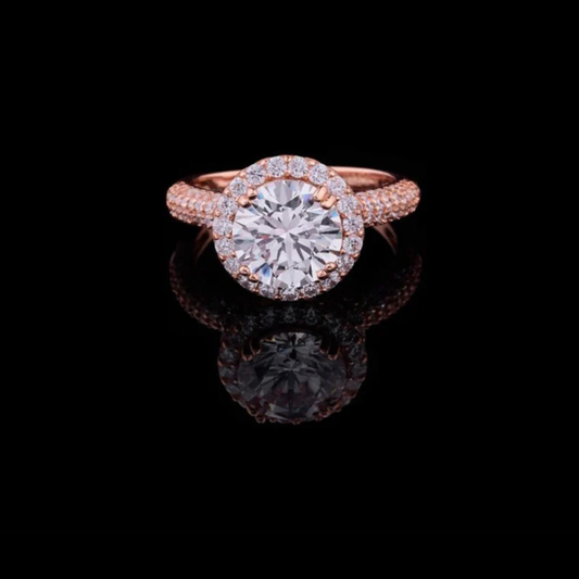 2.00 CT Sparkling Round Cut Lab Grown Diamond Halo Engagement Ring with Triple Row Pave Band