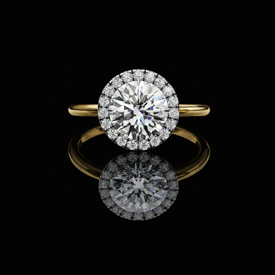 Round Cut Halo Lab Diamond Engagement Ring with Slim Band