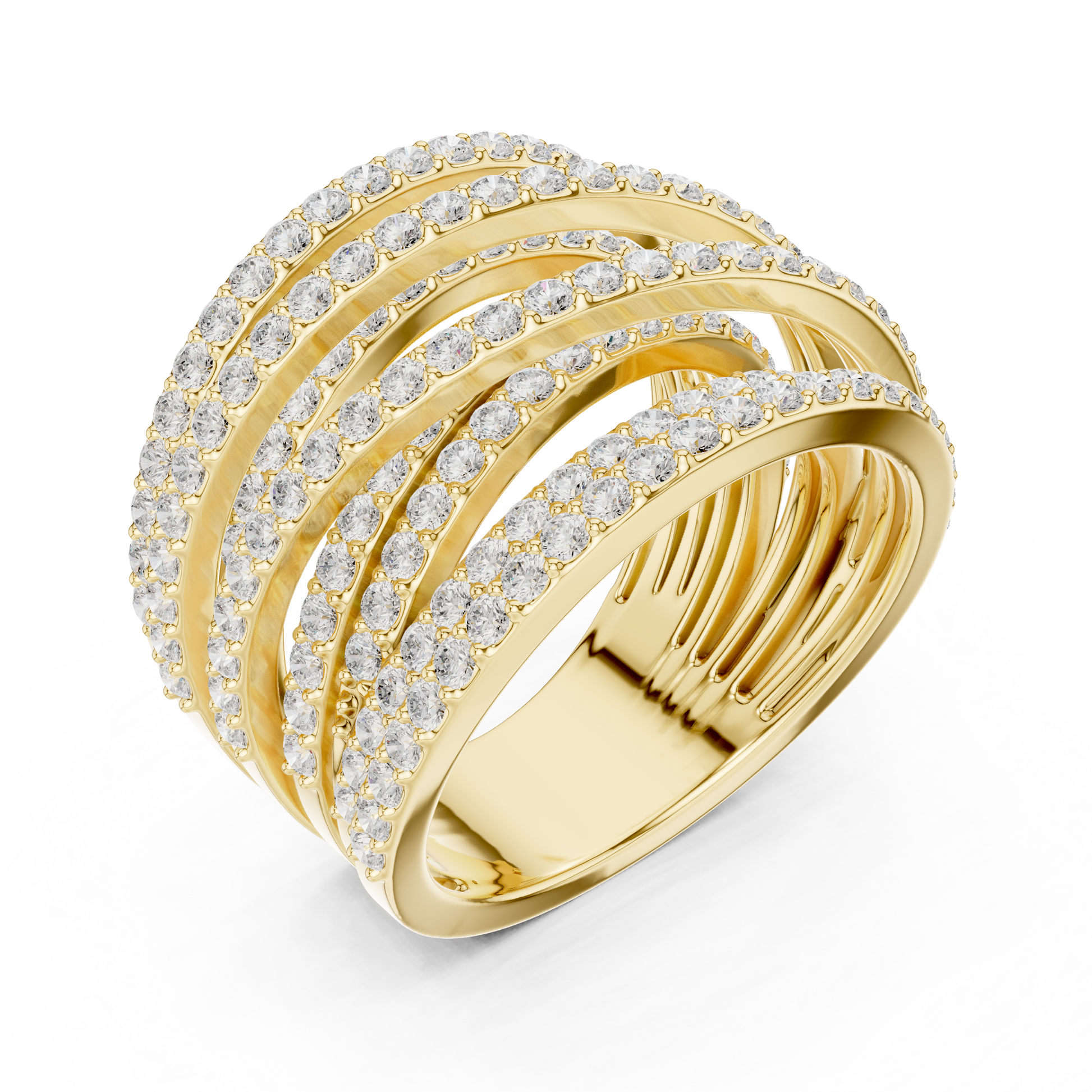 Gold ring with multiple layers of diamonds 