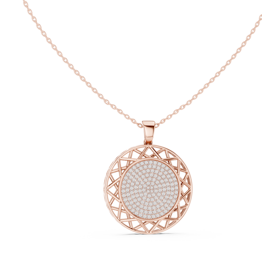 1.15 TCW Iconic Round Moissanite Diamond Pave Medallion Pendant with Geometric Lattice Frame Luxury Jewelry