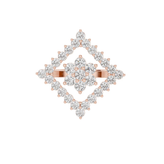 0.68 TCW Artistic Lab Grown Diamond Cluster Ring with Openwork Geometric Halo Design