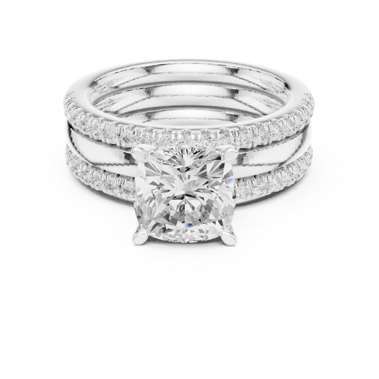 3.00 CT Cushion Cut Lab Diamond Ring with Dual Pave Eternity Bands - view 3